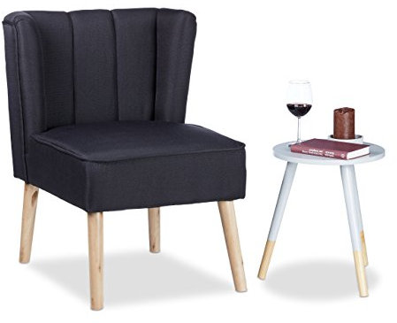 Relaxdays Ohrensessel Retro, skandinavisches Design, weicher Stoff, bequemer Relaxsessel, HBT: 80 x 55 x 60 cm, schwarz