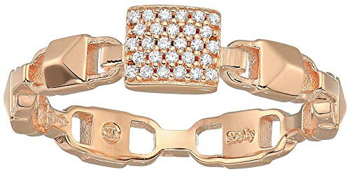 Michael Kors Precious Metal-Plated Sterling Silver Mercer Link Pavé Center Ring Rose Gold 6