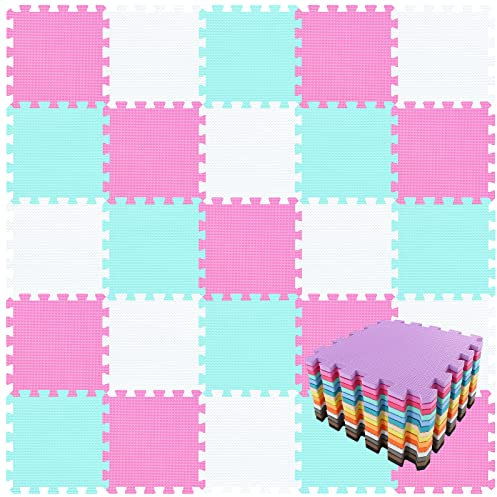 qqpp EVA Puzzle Tapis Mousse Bebe - Idéal pour Les Tapis De Jeux Enfant,18 Dalles(30 * 30 * 1cm), Blanc, Rose, Vert. QQC-ACHb18N