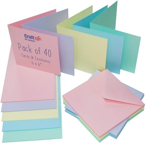 Craft UK 2308-6x6 Assorted Pastel Cards & Envelopes Pack of 40