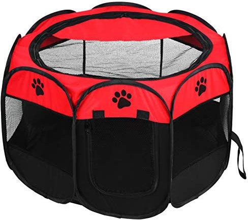 Faltbares Haustierzelt,Haustier Camping Zelt Tragbar Faltbar Hund Nest und Katze Nest Haustier Camping Zelte mit T?¡ì1r Hunde Laufst?lle f?¡ì1r Hunde Katzen (81 * 45 cm)(Rot)