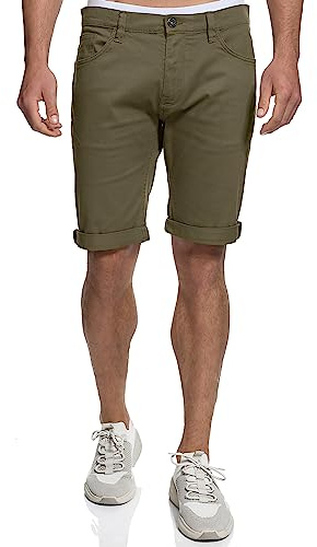 Indicode Herren Villeurbanne Jeans Shorts mit 5 Taschen | Herrenshorts Used Look für Männer Army, L