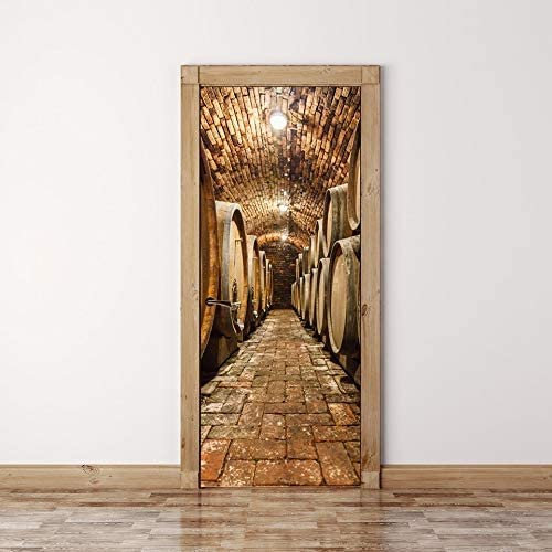 XWYDCF 3D Türaufkleber Türfolie Türposter Retro Weinkeller Holz Weinfässer 77 * 200Cm Türsticker Selbstklebend Tapete Wasserdichtes Abnehmbare Wohnzimmer Wandtattoos Wandbild Wohnkultur