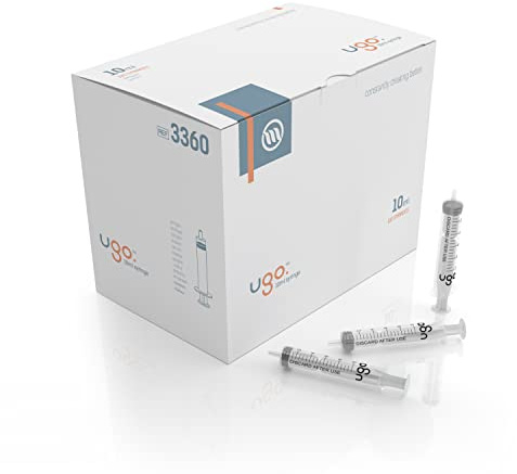 Ugo 10 ml leere Spritze (100 Stück) | Einwegspritzen aus Kunststoff ohne Nadeln | sterile medizinische Spritze zum Dosieren von Flüssigkeit | keine Nadelmessspritze