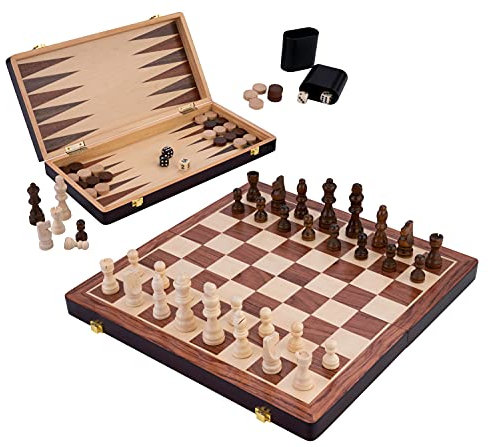 Engelhart - Chess/Backgammon Wooden Set - Reversible and folding board - Pieces included (38,5 cm Age 6+)