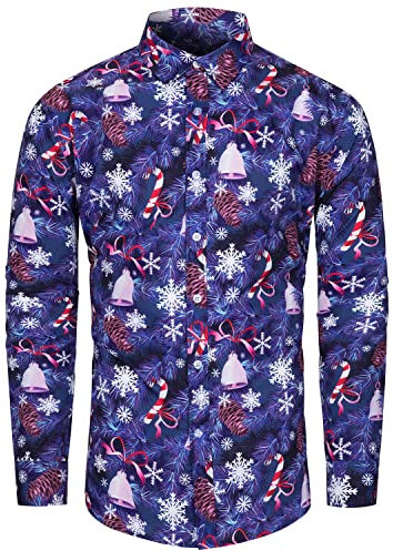 fohemr Mens Ugly Christmas Shirt Novelty Santa Claus Long Sleeve Funny Button Down Shirt for Party Purple XX-Large