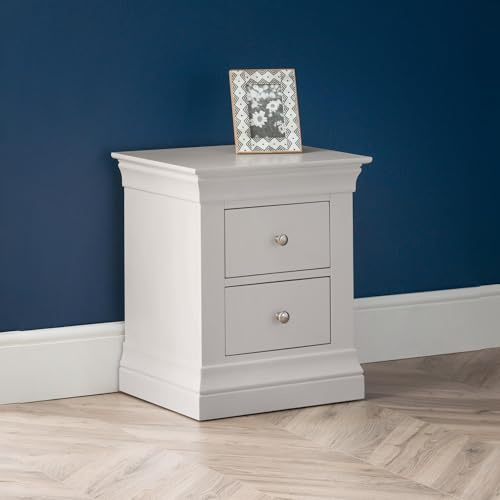 Julian Bowen Clermont Bedside Table, 2 Drawer, Light Grey - H60 x W50cm