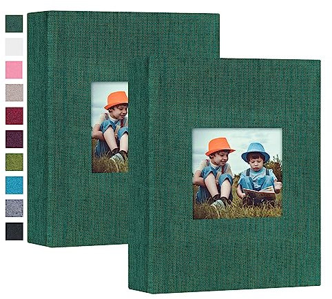Mublalbum Paquete de 2 álbumes de fotos pequeños de 4 x 6 pulgadas, cubierta de lino con ventana de exhibición, mini libro de fotos, cada uno con capacidad para 52 bolsillos verticales para obras de