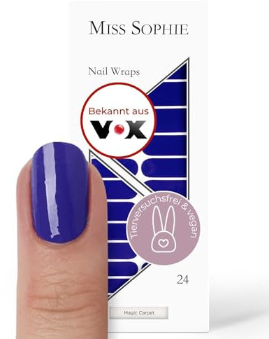 Miss Sophie Nagelfolie - Magic Carpet - Einfarbig, Blau, Nail Wraps - 24 ultra-dünne selbstklebende langanhaltende Nagelfolien