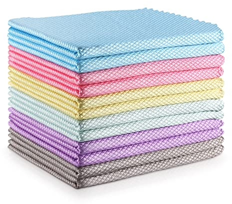 Easy Clean Fish Scale Nanoscale Dish Cloths,Streak Free Miracle Microfiber Cleaning Cloths for Kitchen,Counter,Washing Dish,Window,Mirror,Glass Lint Free Polishing Rag,All-Purpose,Reusable,Pack of 12