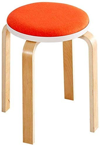 Hocker Küche Esszimmerstuhl Runder Hocker Stuhl Holzstuhl Schminkständer Leinen Make-up Stoff Hocker Sitzkissen(Orange)