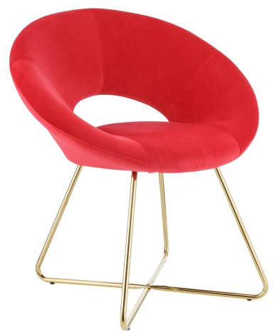 Baroni Home Gepolsterter runder Sessel mi goldfarbenem Eisenbeine, Büro- ode Esszimmersthul, bequem mit ergonomisch Sitzfläche, Rot, 71x59x84 cm