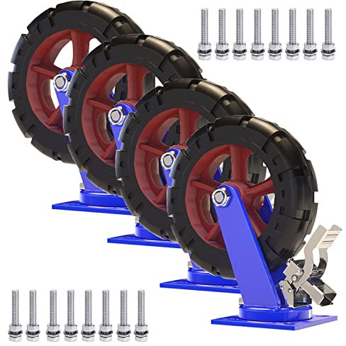 WORDFUN 4 Stück Vollgummi Bockrolle, Strapazierfähige Lenkrollen, Rollen Für Möbel Mit Bremse, Pannensichere Leise Rollen Mit Schrauben Aus Rostfreiem Stahl, Tragkraft 2500 Kg, Durchmesser 300 Mm