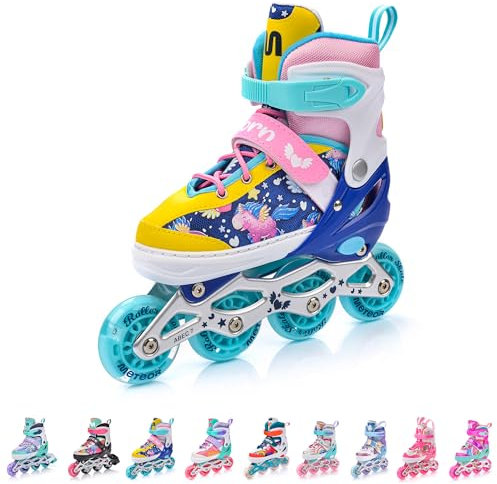 meteor verstellbare 4‑in‑1 Kinder Inline-Skates – Rollschuhe Inliner Schlittschuhe – ABEC‑7 PU‑Räder Aluminiumrahmen – Größen XS 25‑28 S 30‑33 M 34‑37