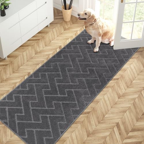 PURRUGS Dirt Trapper Door Mat 32 x 70, Non-Slip Machine Washable Entry Rug, Shoe Scraper, Dog Door Mat, Super Absorbent Welcome Mat for Front & Back Door, Muddy Wet Shoes & Paws, Grey