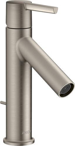 hansgrohe AXOR Starck Einhebel-Waschtischmischer 100 CoolStart mit Hebelgriff und Zugstangen-Ablaufgarnitur, 10007800, Farbe: Edelstahl Optic