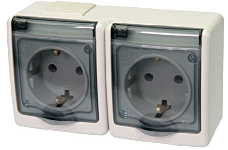 2-Fach Aufputzsteckdose Rauchglas IP44 16A/250V Schuko Aufputz Feuchtraum Steckdose Grau