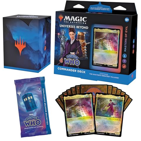 Magic: The Gathering Doctor Who Commander-Deck – Die Meister des Bösen (Deck mit 100 Karten, Sammler-Booster-Probepackung mit 2 Karten + Zubehör) (Englische Version)