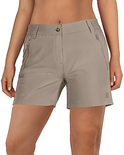 Outdoor Ventures Women's Quick Dry Shorts UPF 50+ Lightweight Running Shorts, Ladies Stretch Sports Short for Golf Hiking Walking Gym Light Grey UK14