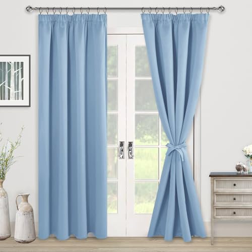 JIUZHEN Vorhang Blickdicht Gardinen kräuselband Verdunklungsvorhänge Gardinen Wohnzimmer Vorhänge Schlafzimmer Thermovorhang Hellblau, H228 x B117cm,2er Set