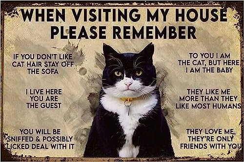 asbwuo Funny Cat Sign When Visiting My House Cat Plaquecat Lovers Metal Tin Sign Wall Plaque Visitors Note Sign cat Vintage Sign 6x8 inch