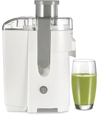 Hamilton Beach HealthSmart Juicer Machine, Compact Centrifugal Extractor, 2.4” Feed Chute for Fruits and Vegetables, Easy to Clean, BPA Free, 400W, White (67501)