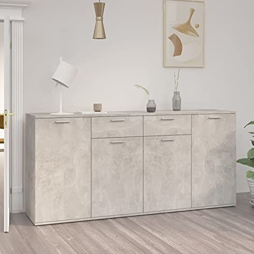 BaraSh Sideboard Betongrau 160x36x75 cm Holzwerkstoff Flur Schmal Eckkommode 104,5x34x80 cm Massivholz Kiefer