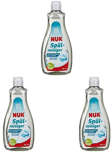 NUK Nettoyant vaisselle | 500 ml | Idéal pour le nettoyage des biberons, tétines et accessoires | Sans parfum | pH neutre | Bouteille 100% recyclée (Lot de 3)