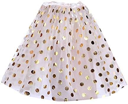 Tüllrock Damen Tütü Pailletten Tüll Rock Schwarz Karneval Kostüm Petticoat Tanzkleid 50er Vintage Ballet Tanzrock Tanzkleid Ballkleid Kurz Ballett tütü Rockabilly für Halloween Karneval Party Weiß