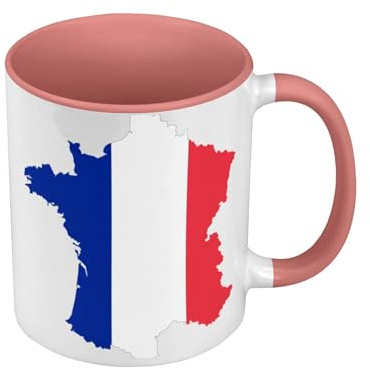 Fabulous Mug de Couleur Qualité Premium Rose - Drapeau Carte France Sport Football - Tasse avec anse et intérieur de couleur