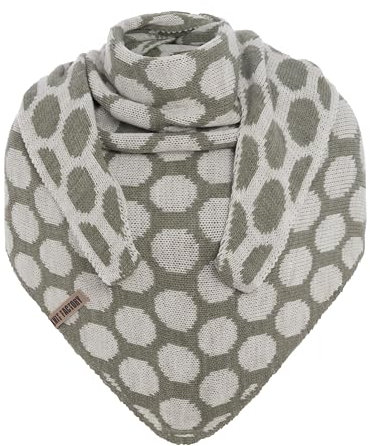 KNIT FACTORY - Dreiecksschal Liva - Damen Strickschal mit Wolle - Gestrickten Schal mit Punkt-Muster - Hochwertige Qualität - XXL Schal - 180x75 cm - Urban Green/Beige