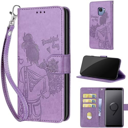 Handyhülle für Samsung Galaxy S9 Hülle, Premium Stoßfesten Kunstleder Flip Wallet Case Klapphülle Hülle für Samsung Galaxy S9 Violett