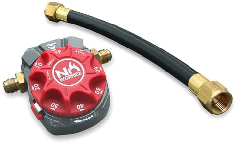 NO WORRIEZ Bypass-Sicherheits-Gas-Timer für Propan und Erdgas, Outdoor-Grill, Feuerstelle, Pizzaofen, 100.000 BTU mit 3/8 Zoll ausgestelltem Anschluss und Schlauch, zum Patent angemeldet