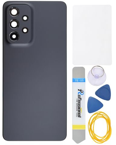 Parte di riparazione posteriore in plastica nera per Samsung Galaxy A33 5G SM-A336B con telaio della fotocamera posteriore lente in vetro adesivo pretagliato e kit di strumenti