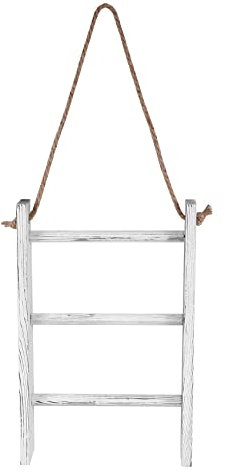 Tsadeer Portasciugamani da Appendere Un Parete Scala nel Legno Imbiancato da Appoggio Scala per Interni nel Stile Portasciugamani con Corda Regolabile