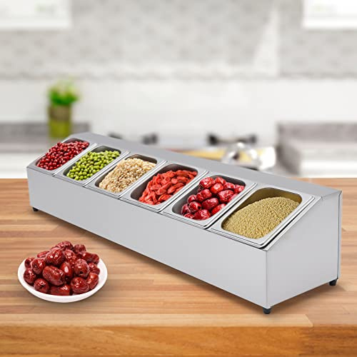 6-Teilig Aufsatzbord Edelstahl BehäLter Lebensmitteln Gestell GewüRzen BehäLtern Spice Rack Regal Gastronomie Passenden GummifüßE Und Deckel Mit Griff SpüLmaschinenfest FüR Restaurants KüChe Silbrig