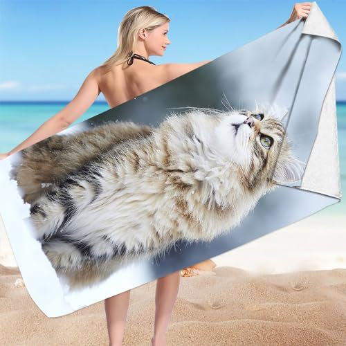 Katzen Strandtuch Badetuch, Microfaser Handtücher Groß 100x200, Sandfreie Stranddecke Strandhandtuch Für Reise,Strand,Sauna, (Y4,80x160cm)