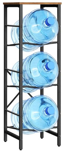 HOOBRO Water Jug Rack, Water Bottle Holder, 5 Gallon Water Jug Rack, 3-Tier Water Cooler Storage Rack, Water Dispenser Stand, for Kitchen, Living Room, Office, Rustic Brown and Black EBF01ST01