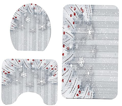 Beatifufu Toilet Seat Set Christmas Scene Pattern Toilet Lid Cover for Home and Bathroom Mat for Hotel for Holiday Decoration