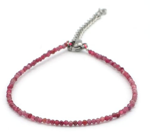 Miracles Minéraux Bracelet perle ronde facettée 2 mm / 4 mm, pierre naturelle, création artisanale française, plus de 50 choix (2 mm acier inox, rubellite tourmaline rose)