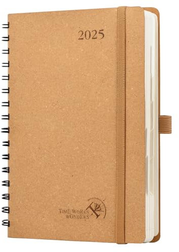 POPRUN Kalender 2025 Tagesplaner Ringbuch 21,5 x 14,5 cm, Hergestellt aus Erneuerbaren und Umweltfreundlichen Materialien - Tageskalender A5 1 Tag 1 Seite mit Recyceltes Papier - Wüstenbraun