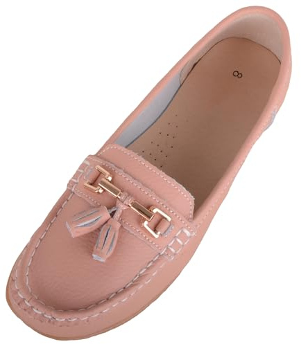 ABSOLUTE FOOTWEAR Mocassins décontractés à enfiler en cuir pour femmes chaussures bateau sandales, rose poudré, 40 EU