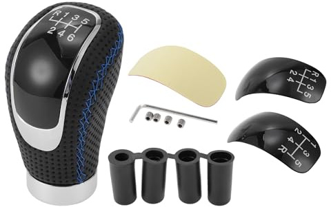 TUCKBOLD Schaltknauf Mit 4 Adaptern Für 6-Gang-Schaltgetriebe 1 Set | Farbe: Schwarz Blau, Material: PU-Leder, Größe: 9,5x5 Cm, Adaptergrößen: 8/10/12 Mm, Gewinde M5x0,8