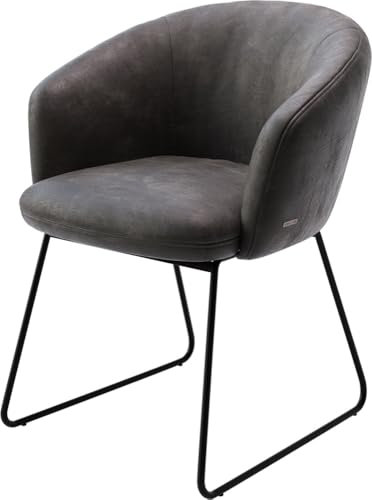 DELIFE Polsterstuhl Caja-Flex mit Armlehnen Kufengestell Schwarz Mikrofaser Anthrazit Vintage Taschenfederkern