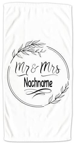 GRAZDesign Hochzeit Handtuch personalisiert Monogramm - Personalisiertes Handtuch Bedrucken - Mr & Mrs - Geschenk in Zwei Größen - 140x70cm