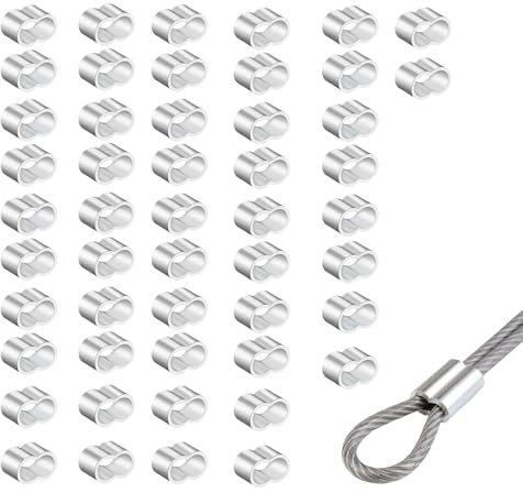 50 Stück Seilklemme Gummiseil 6mm Drahtseilklemme,Pressklemmen Doppelhülsen Seilklemmen Würgeklemmen Aluminium Crimpschlaufe Vorgeformte für Expanderseil klemmhülsen,Planenseil Kabel Metallhülsen