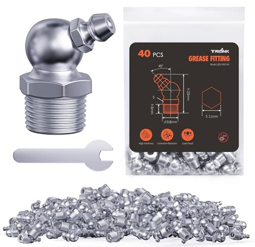 TRILINK Schmiernippel M10, metrische Schmier fittings mit 45-Grad-Winkel, Schmiernippel-Kit mit Schraubenschlüssel - Ideal für Automotive, Landwirtschafts und Industriemaschinen (40 Stück)