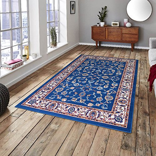 Tappeto persiano orientale, tappeto economico salotto soggiorno, riproduzione motivi classici 2079 azzurro cm.140x200