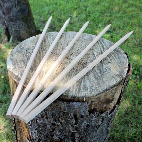 SCHILLING Fischgrilltechnik Steckerlfisch Spieße (5er Set), Holzspieß, Holzsteckerl, ca. 62 cm lang, 10x10 mm Buche, für Fisch, Geflügel, Schwein, Rind, Wild, Lamm, Gemüse