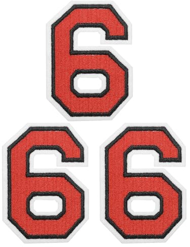 PATIKIL Iron on Numbers Patches, 3 Pack Chenille Number Patches Embroidered Patch for Repairing Jeans Clothing Bags Hats Shirts Craft, Red Number 6